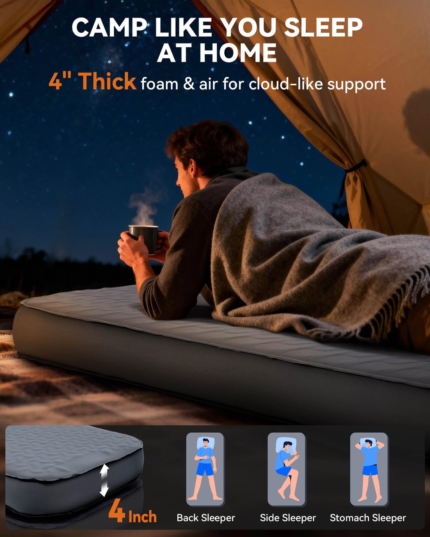 Hikenture Ultralight Inflatable Pillow with Removable Cover and 4" Thick Self Inflating Sleeping Pad Set