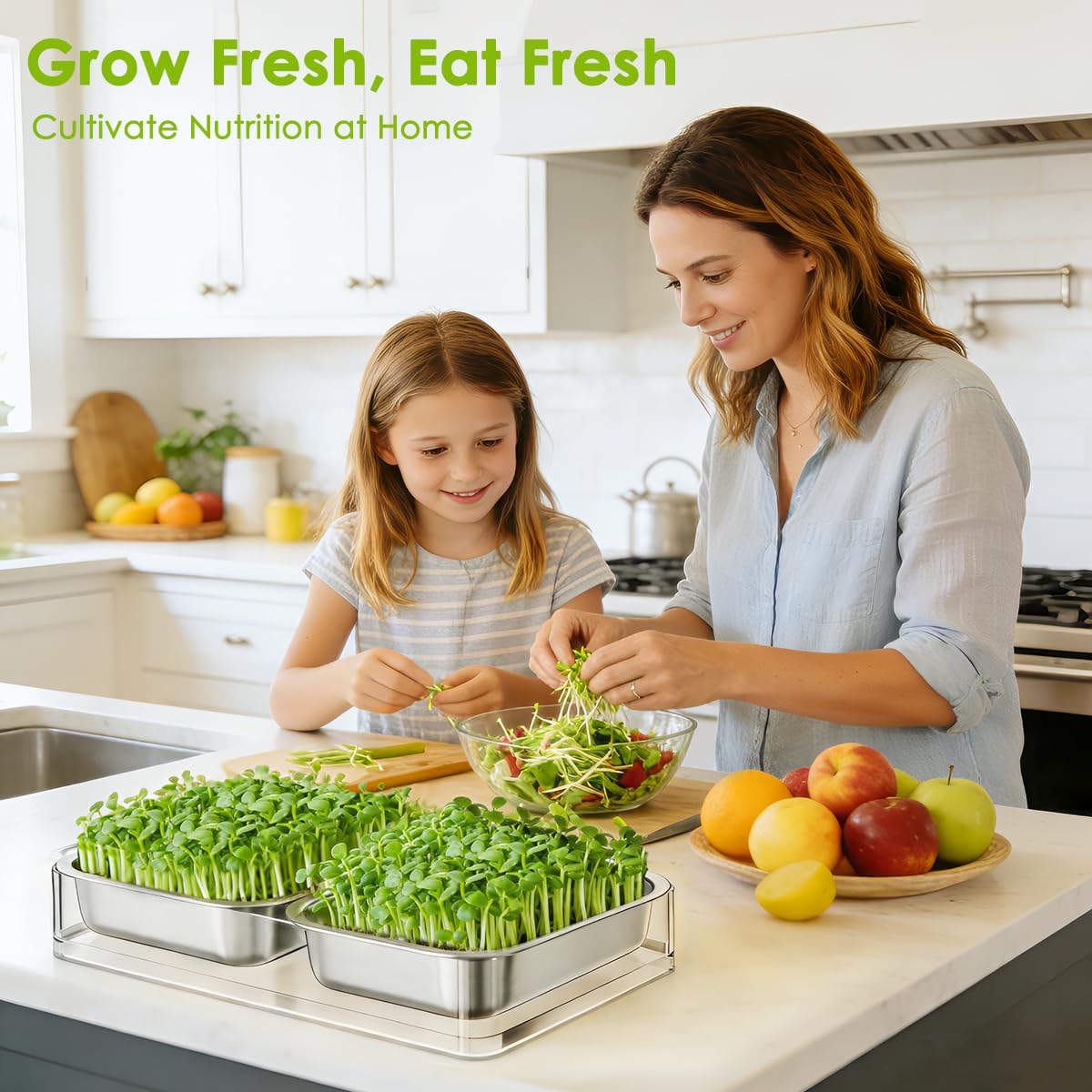 FANHAO Upgraded Visual Seed Sprouter Tray, Stainless Steel Soil-Free Cultivation Germination Tray with Acrylic Base, Healthy Microgreens Growing Kit for Indoors Sprouting Seeds, Grow Grass, Beans
