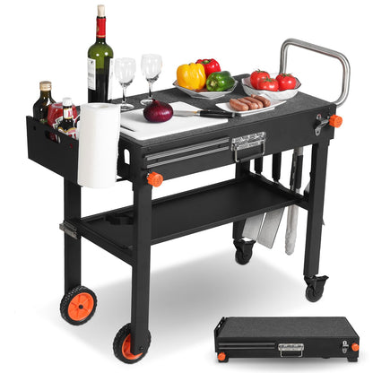 Outdoor Grill Cart - Foldable Grill Table, Blackstone Griddle Stand for 17"/22" Griddle, Portable Ninja Grill Stand with Large Space, Pizza Oven Stand, for Tailgating, Camping, RV
