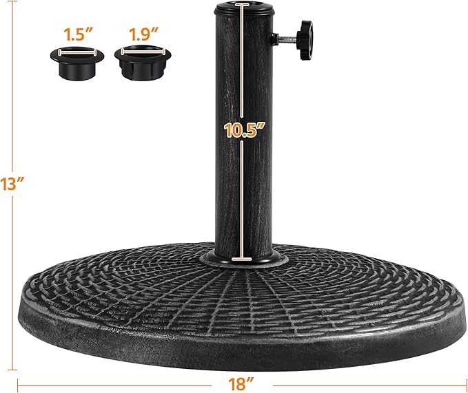 Yaheetech 22 lbs Outdoor Umbrella Base, 18" Round Resin Patio Umbrella Stand, Heavy Duty Market Umbrella Base Stand for Garden & Backyard, Rustic Silver