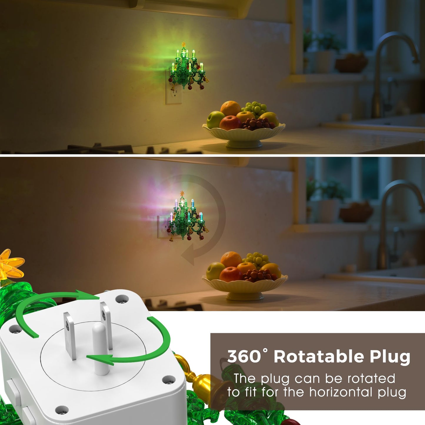 L LOHAS LED Christmas Night Light, Plug in Night Light with Dusk to Dawn Sensor, 3 Brightness Adjustable and RGB Mode, Ideal Nightlight for Christmas Home Decor