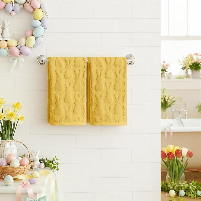 Artoid Mode 2 Pcs Yellow 3D Rabbit Jacquard Easter Hand Towels