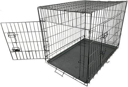 Wowsubli Dog Crate 48 inch Pet Cage for Large Dogs, Black Folding Metal Training Kennel Cat Puppy Animal Transport with Solid Tray 2 Door 4 Lock