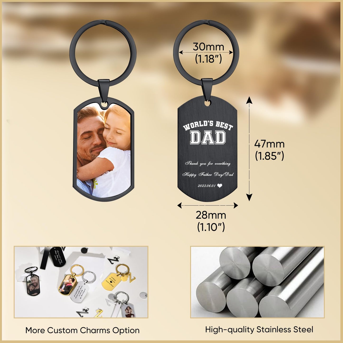 VNOX Custom Keychain Gifts for Dad - Personalized Photo Key Chain Keychains,Valentines Birthday Christmas Gifts Ideas for Husband Father,3