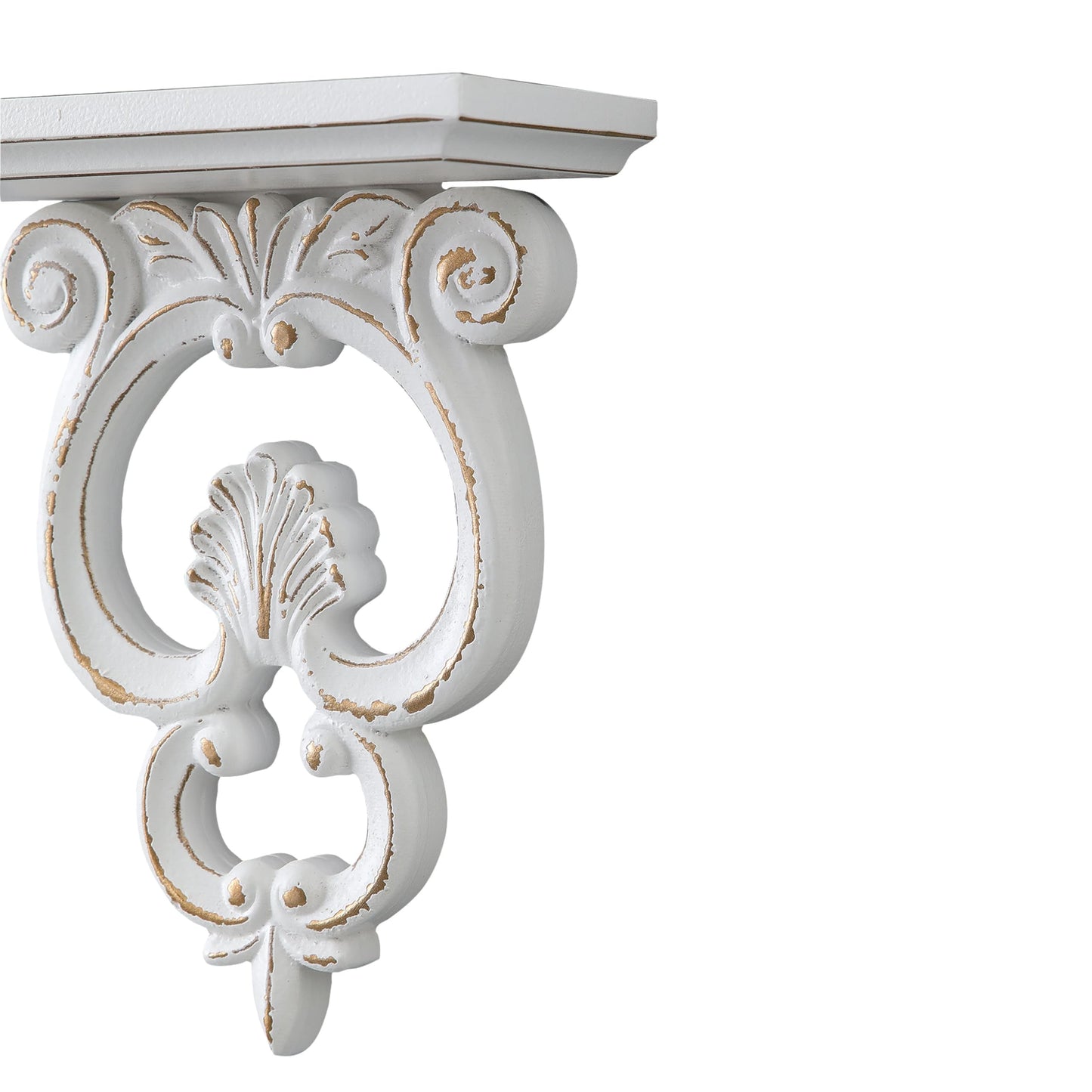 SOFE French White Floating Shelf Wood, Shabby Chic Shelves for Wall, Scroll Shape Hanging Shelf for Candle, Plant, Small Item, Living Room, Bedroom, Dining Room, Hallway Decor