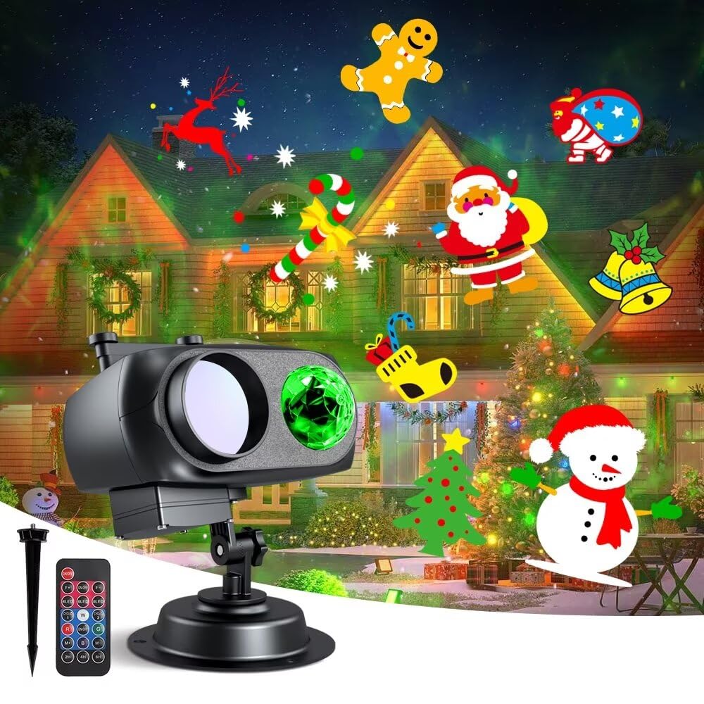 Decorative Lighting Projectors Outdoor, Chirstmas LED Projection Lamp with Remote Control & Timer Function for Xmas Holiday Party Garden Patio Decoration