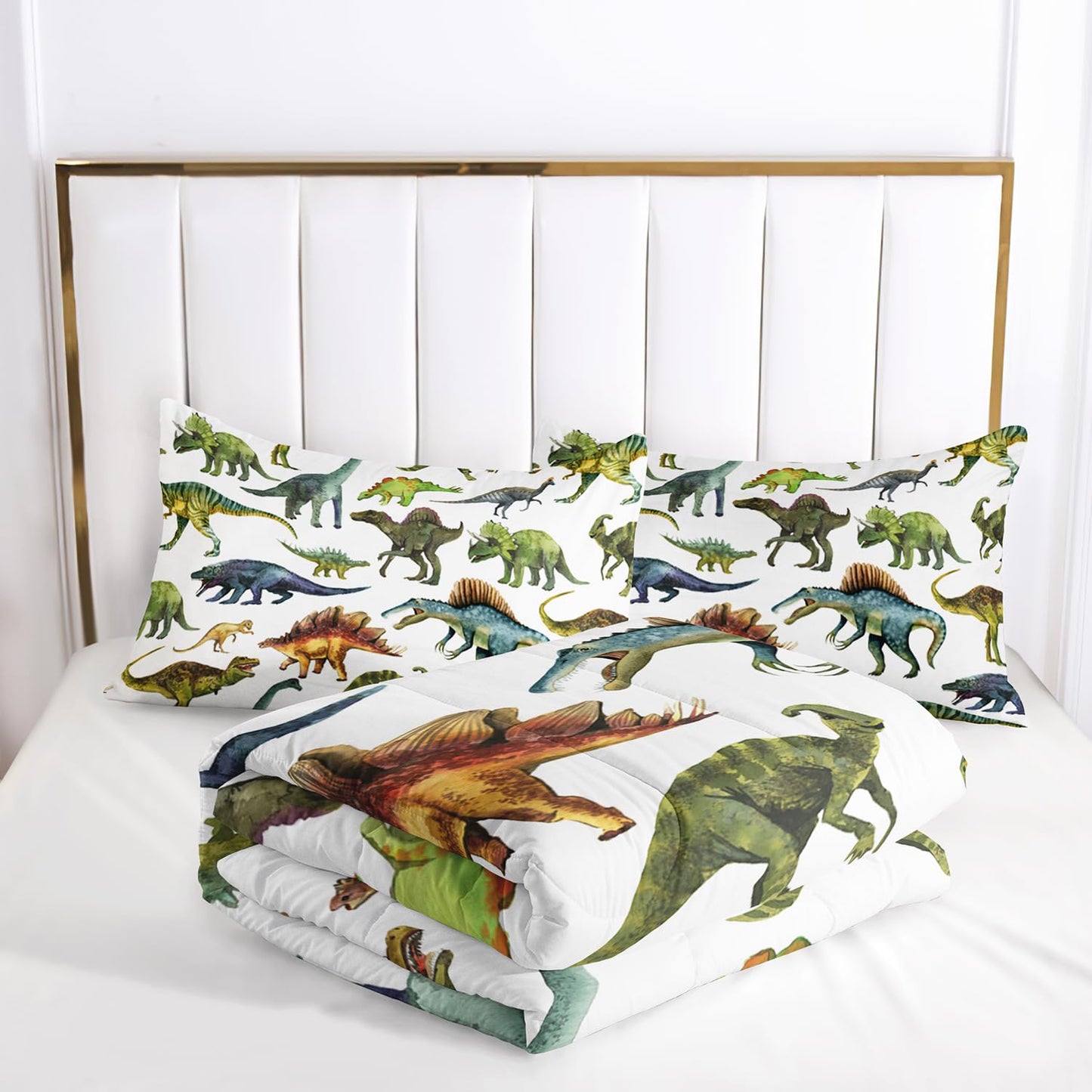 Nttopship Dinosaur Comforter Sets King，Dinosaur Printed Quilt Set for Bedroom Soft Microfiber All Season Print Quilt Set with 1 Comforter and 2 Pillow Case