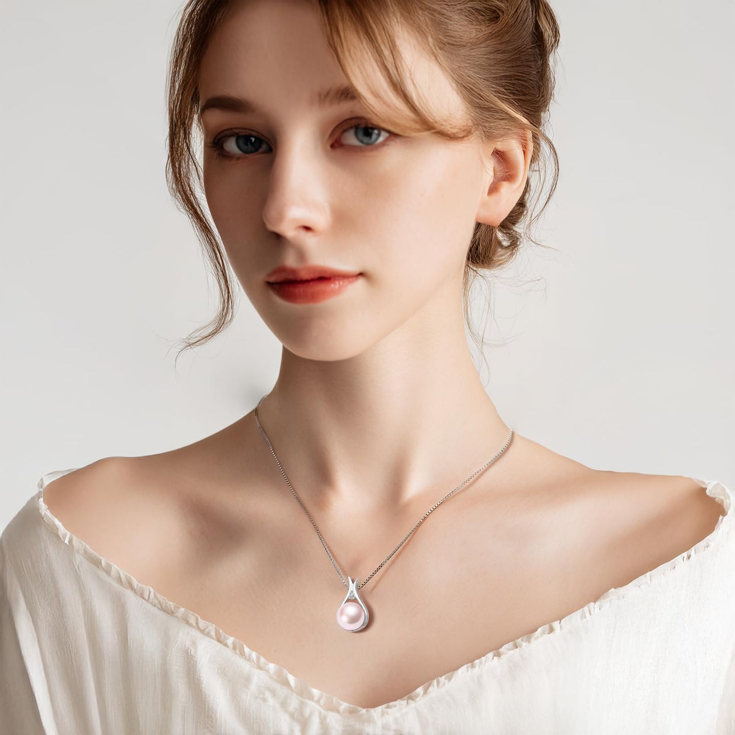 YAMI Pearl Pendant Necklace, Freshwater Cultured Soft Pink Pearl 10-11mm, in Round Shape, 925 Sterling Silver Necklace, Anniversary Birthday Jewelry Gifts 18+2IN