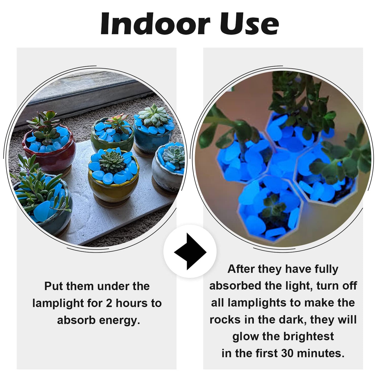 NAMTSO Glow in The Dark Rocks Outdoor, 500 pcs Blue Solar Rocks for Landscaping, Outdoor Decor Glow in The Dark Stones, Glowing Pebbles for Garden Backyard Patio Lawn Pond Fish Tank Aquarium Decor