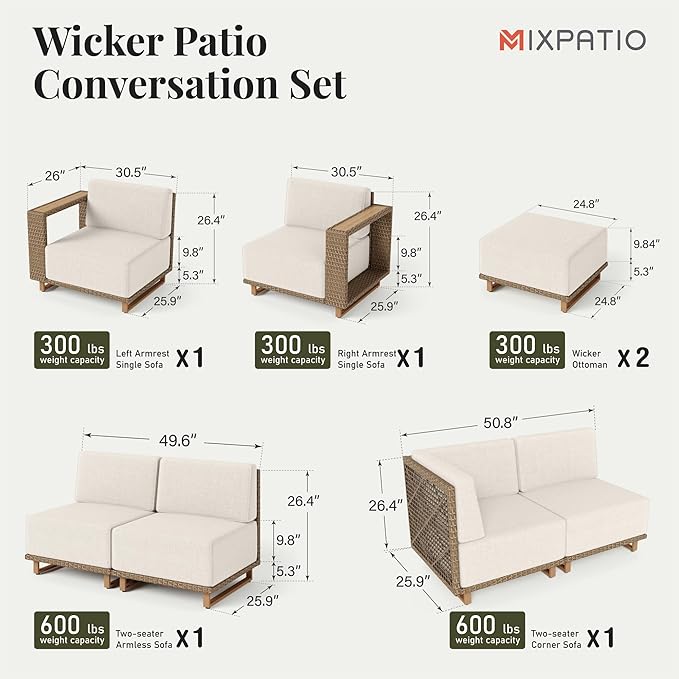 MIXPATIO 8 Pieces Outdoor Patio Furniture Set, Sectional Patio Conversation Set