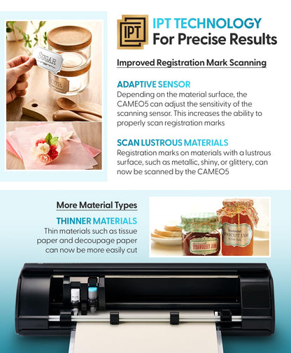 Silhouette America Cameo 5 Alpha (α) - Smart Cutting Machine for Print & Cut - Quiet Operation with AutoBlade, Studio Software, Cutting Mat- Matte Black (Machine)