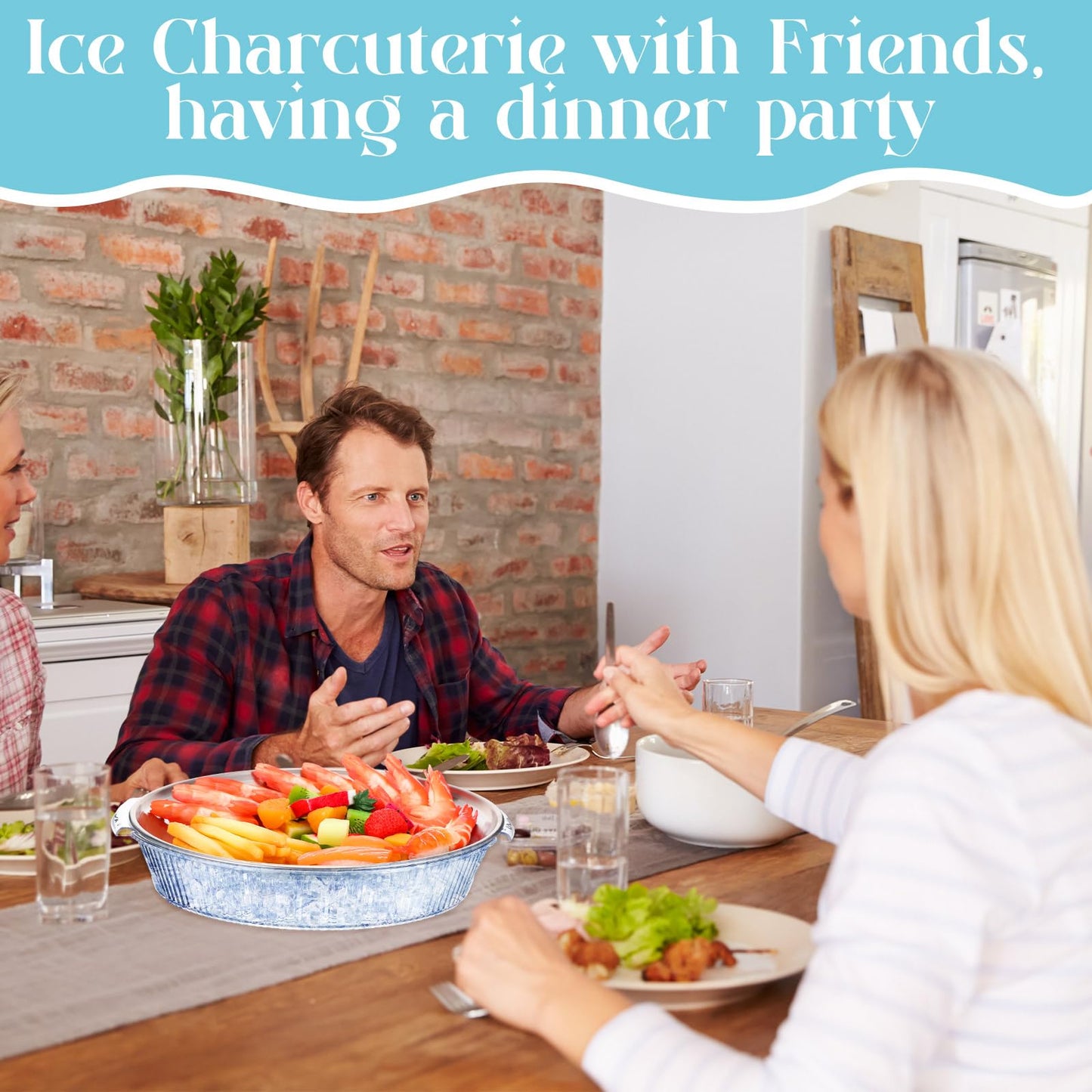 Baderke 1 Set 10" Chilled Serving Tray for Parties with Compartments and Lid Ice Chilled Platter Charcuterie Serving Board for Fruit Seafood Vegetable Appetizer Shrimp Cocktail (Silver)