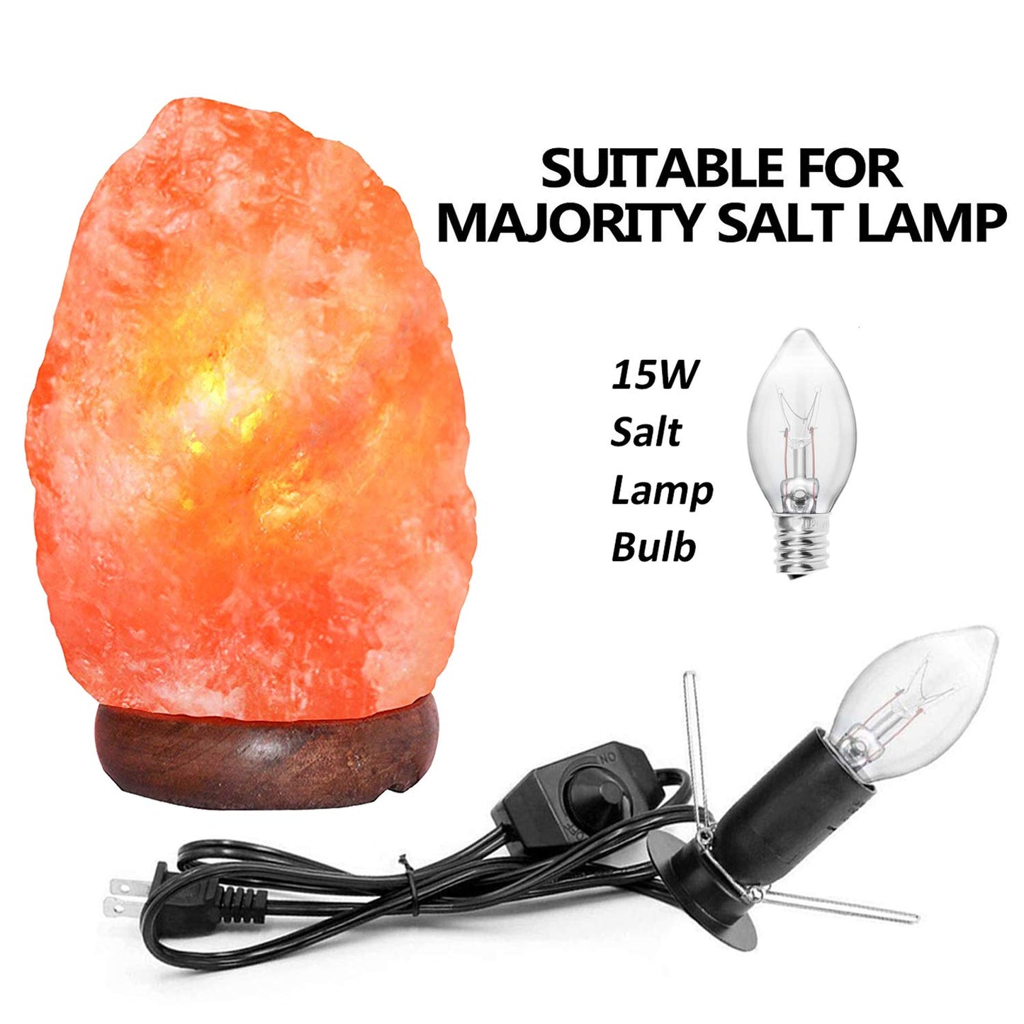 OHLGT 2-Pack Salt Lamp Cord Replacement with Dimmer Switch 5 feet Lamp Cord and 6-Pack Halogen Salt Lamp Bulbs(15 Watts)