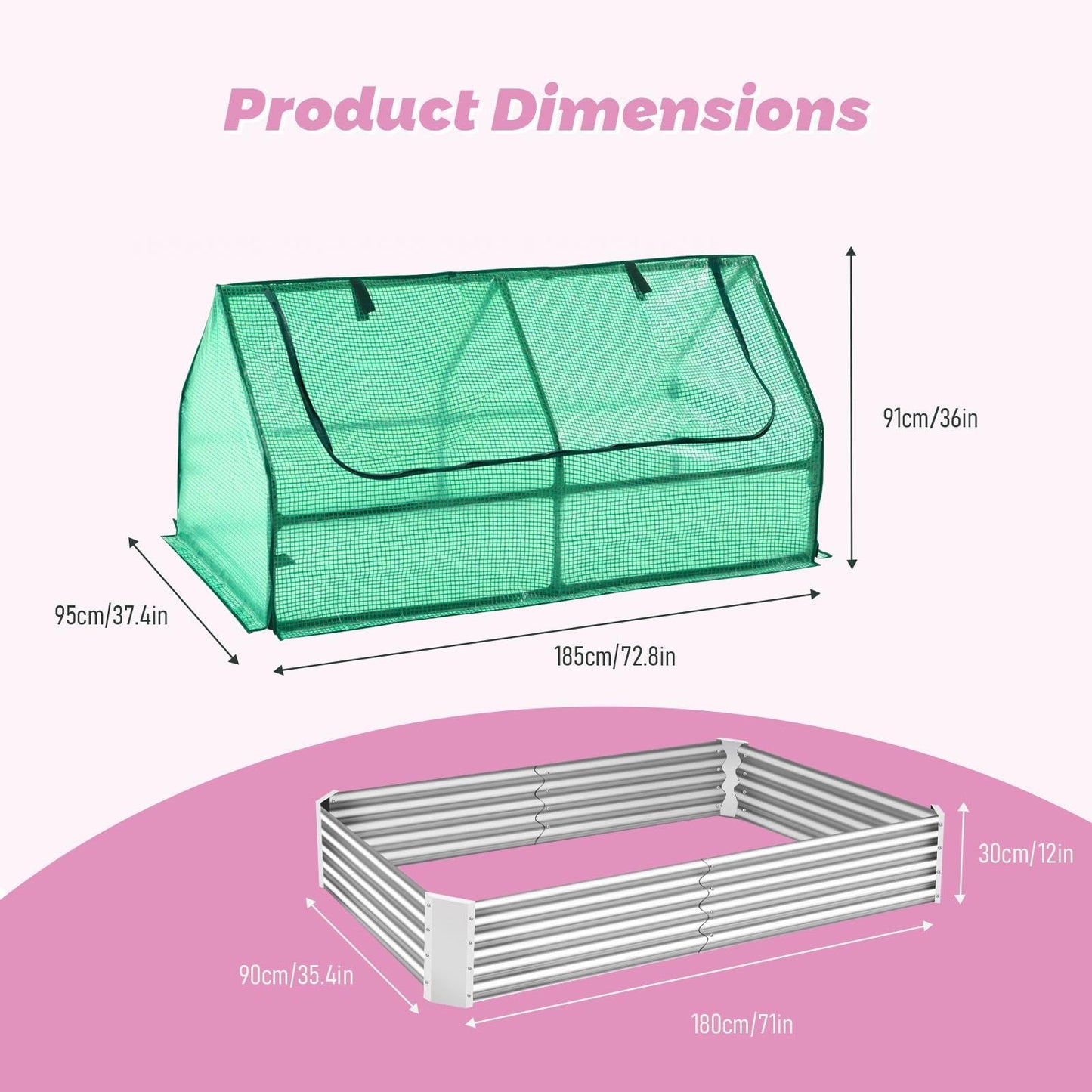 Galvanized Greenhouse, 6x3x1ft Planter Bottomless Box,Reinforced Frame Raised Garden Bed with Ventilation Windows, Greenhouses for Outdoor Plants Vegetable Gardening (Green)