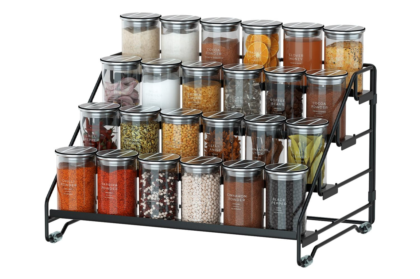 Jolitac 4-Tier Spice Rack Organizer, Depth Adjustable Step Shelf, Metal Spice Rack Perfect for Cabinet, Countertop & Pantry Storage | Enhances Kitchen Visibility and Organization | 1 Pack