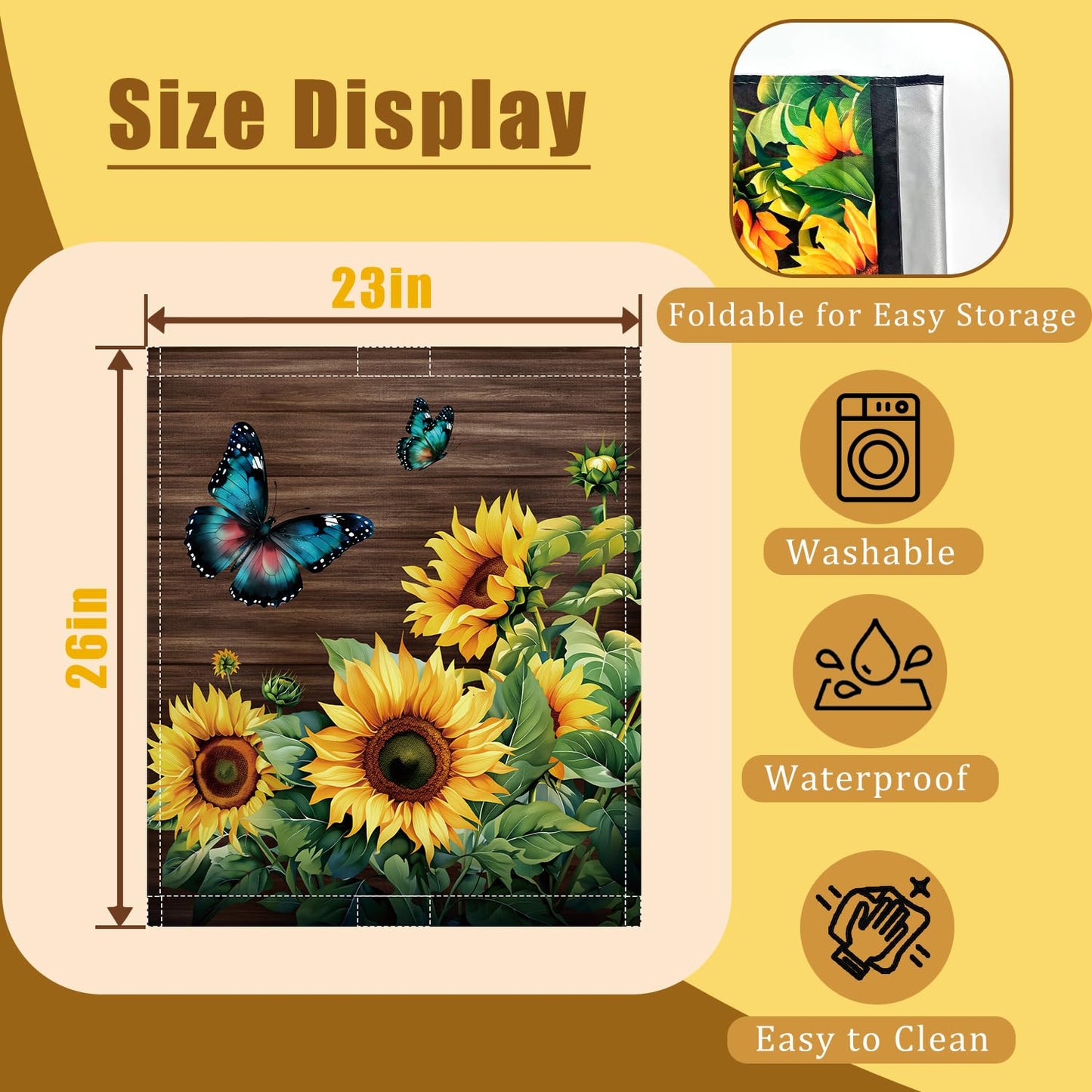 Sunflower Dishwasher Magnet Cover 23x26in Blue Butterfly Dishwasher Cover for Washers Fridge Panel, Floral Magnetic Covers for Kitchen, Machine Door Covers Decor, Spring Summer Kitchen Decor