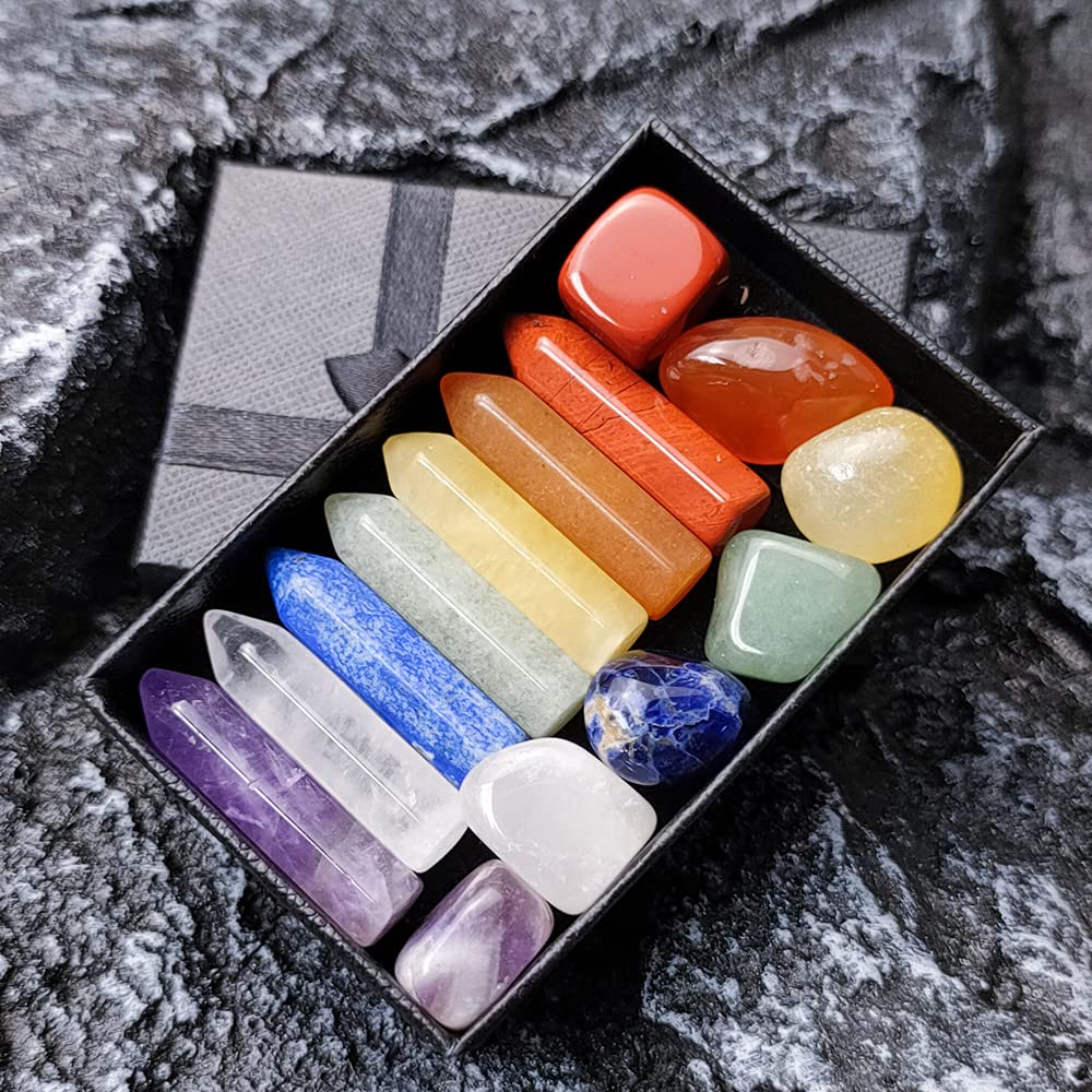Chakra Crystal Stones Healing Kit, Healing Crystal Wands Crystals Points Reiki, 7 Chakra Set Tumbled Stones Reiki Chakra Meditation Therapy
