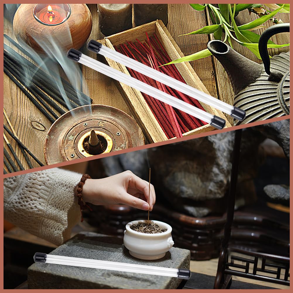 CREATCABIN 15Pcs Incense Stick Storage Tube Clear Tube Container with Sticker Black Lid 8.9 Inch Transparent Clear Column Protector Case Holders for Preserves Incense Aroma Bath Salt Yoga Storage