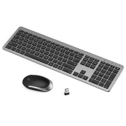 seenda Rechargeable Wireless Keyboard and Mouse, SK38-3 Ultra Slim Quiet USB Keyboard and Mouse Set for Windows Laptop PC, Full-Size QWERTY UK Layout, Black and Grey