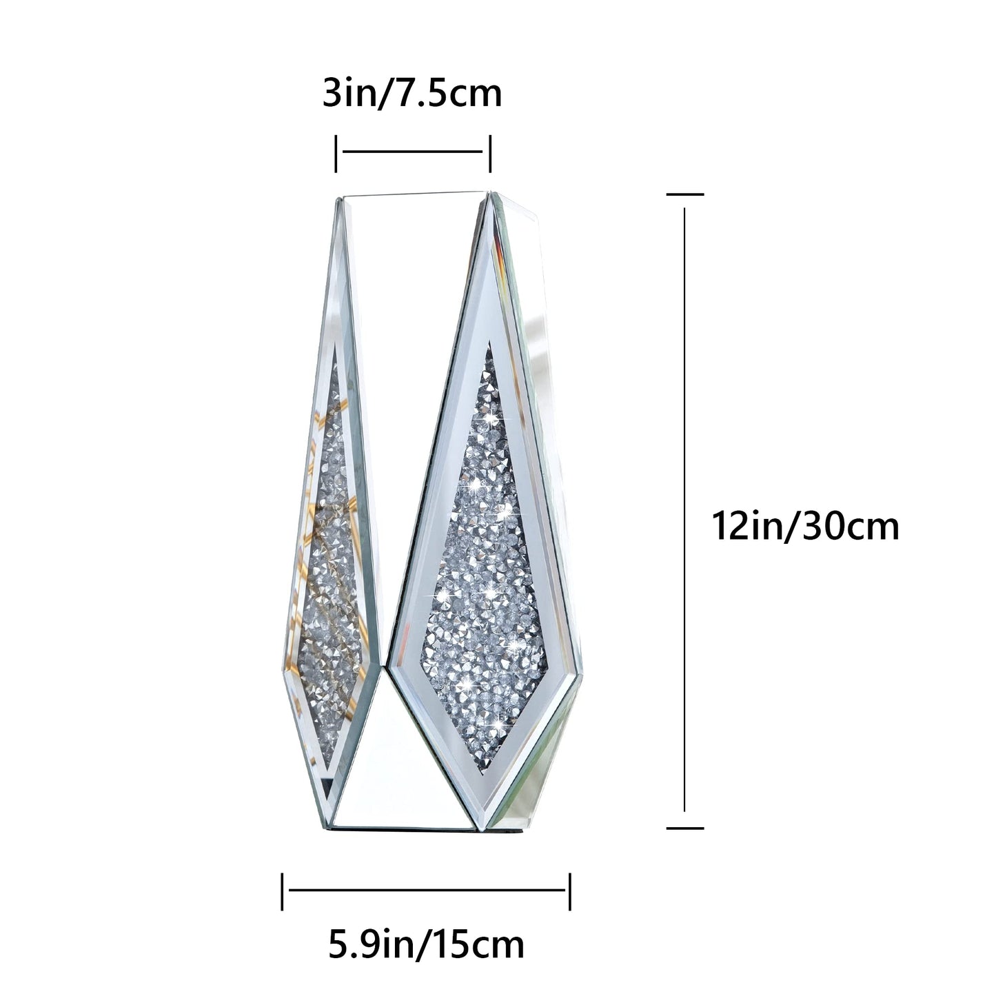 SHYFOY Crushed Diamond Flower Mirror Vase Silver Crystal Glass Vase Mirrored Decorative Flower Vases for Living Room Home Decor, 12" H, Can’t Hold Water