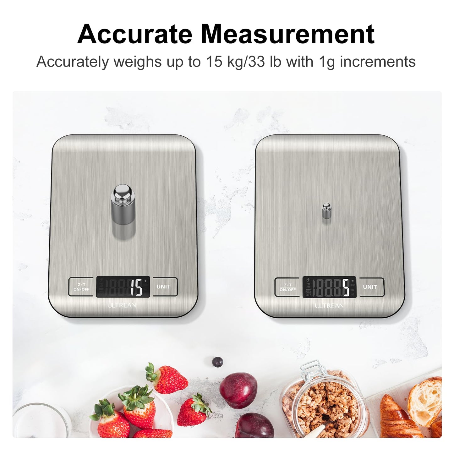 Ultrean Food Scale, Digital Kitchen Scale Weight Grams and Ounces for Baking Cooking and Meal Prep, 6 Units with Tare Function, 11lb (Batteries Included)