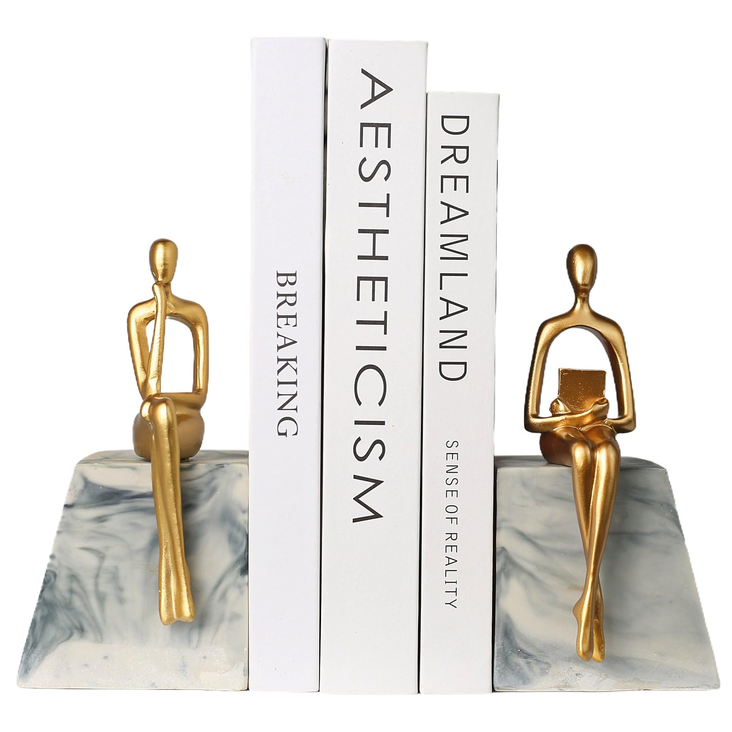 Book Ends for Shelves to Hold Books,Heavy Duty Thinker Abstract Statue Decorative Bookends for Home Office Bookshelf, Gift for Book Lovers,1 Pair