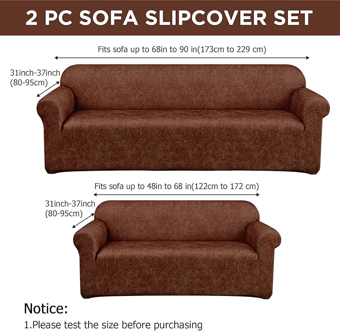 Peryiter 2 Pcs Sofa Covers Couch and Loveseat Covers Set Stretch Sofa Slipcover
