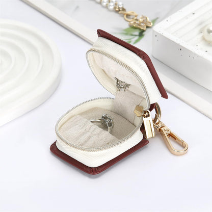 KUKUVR Jewelry Ring Holder Box with Keychain, Small Ring Earring Stud Necklace Storage Case for Gym Travel Sports, Portable Jewelry Storage Boxes (Red)