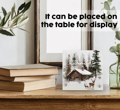 Nitelat Winter Sign, Winter Christmas Reindeer Wooden Box Sign, Farmhouse Xmas Decorations, Wonderland Decorations, Christmas Wood Signs for Home Office Desk Table Shelf Decor, 5x5 Inch