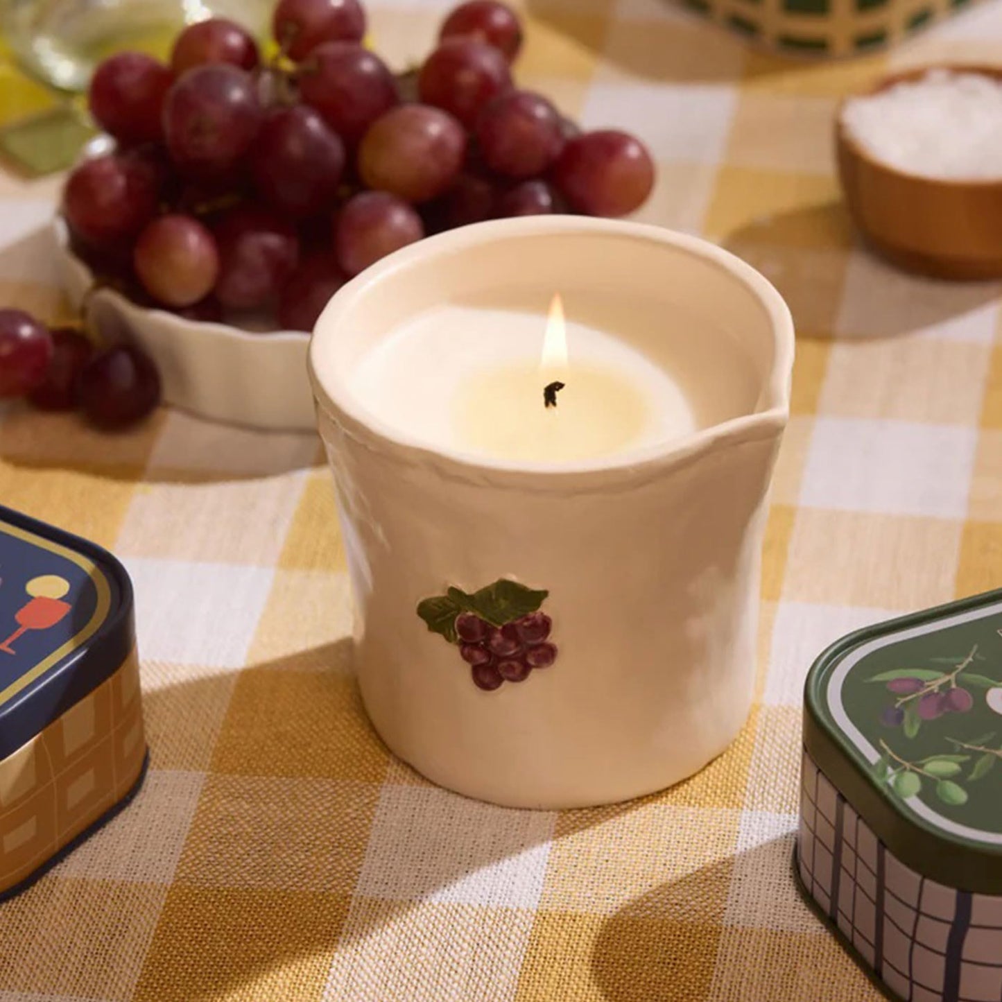 Paddywax Bistro Hand Painted Scented Candle in Ceramic Reusable Food-Safe Jar with Gift Box, Soy Candle with Approx. 56 Hour Burn Time, Bordeaux Grape, 8 oz