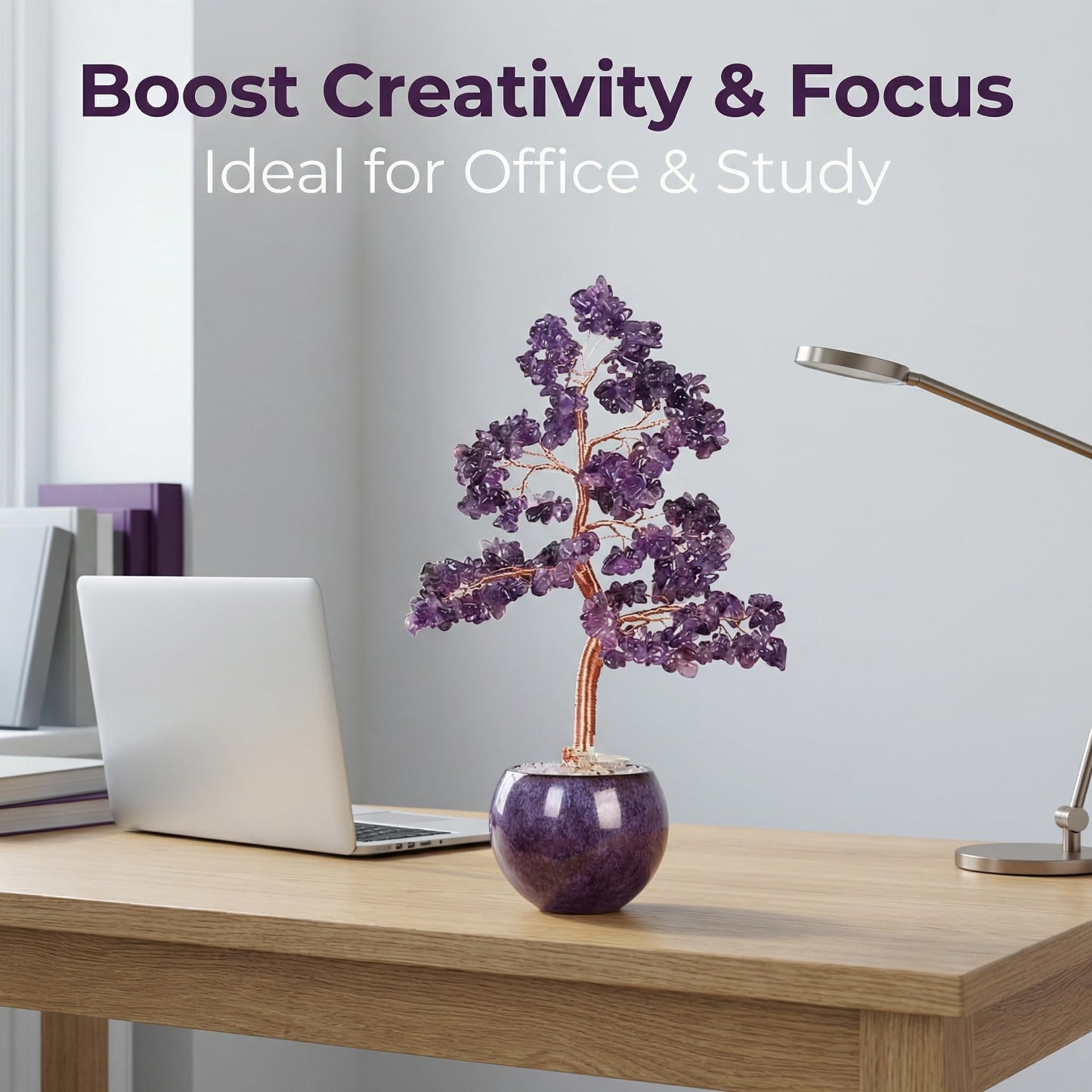 Fatonio Purple Amethyst Crystal Tree, Handmade Feng Shui Crystal Tree with Ceramic Pot Healing Crystal Tree Decor for Home Office Unique Gifts for Women Mom Birthday Christmas (Purple Base)