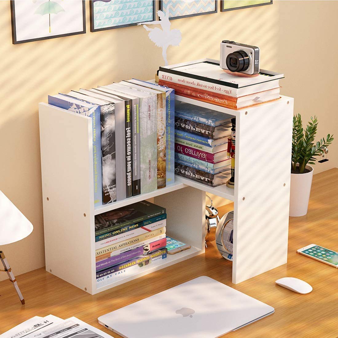 Ulrikco Expandable Desktop Bookshelf & Desk Organizer Shelf - Wooden Table Top Storage Organizer with Adjustable Shelves, Desk Hutch Perfect for Office, Home, Study Desk Accessories