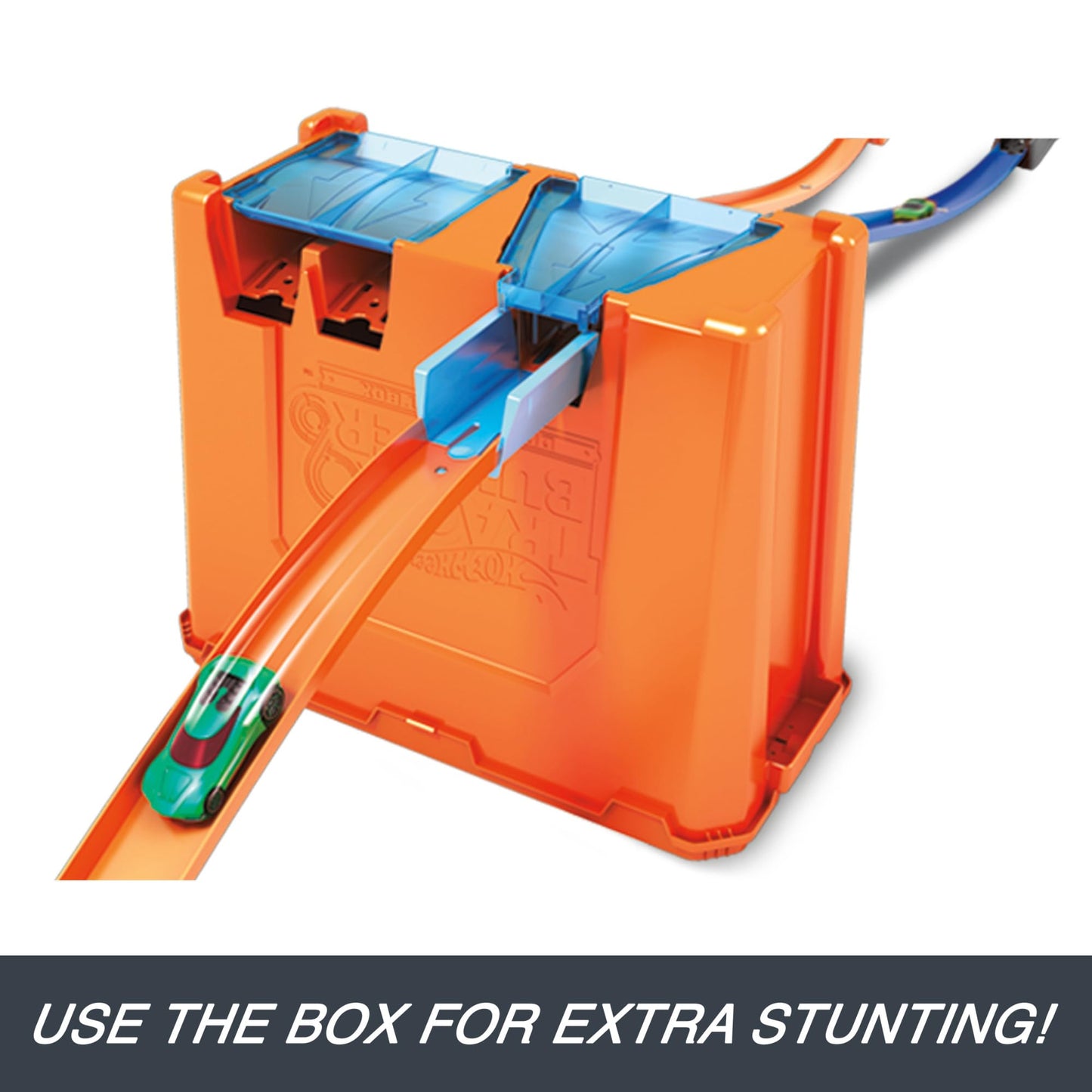 Hot Wheels Track Builder Deluxe Stunt Box, Over 5 metres Track Builder System, Head-to-Head Stunt Tracks with Dual Launchers, Includes 2 Toy Cars, Toys for Ages 6 Years and Up, One Pack, ‎GGP93