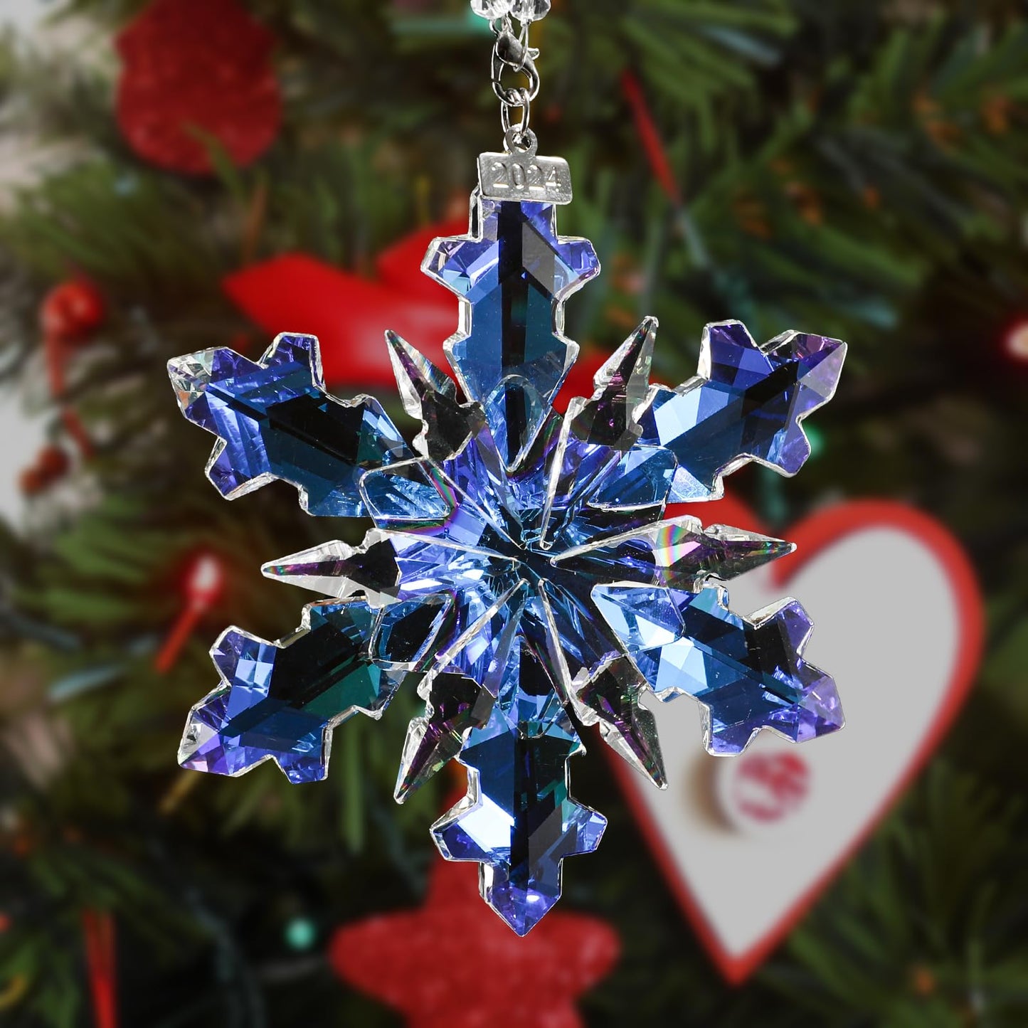 2024 Annual Edition Crystal Snowflake Ornament Christmas Ornament Home Decor Gift (Multicolour)