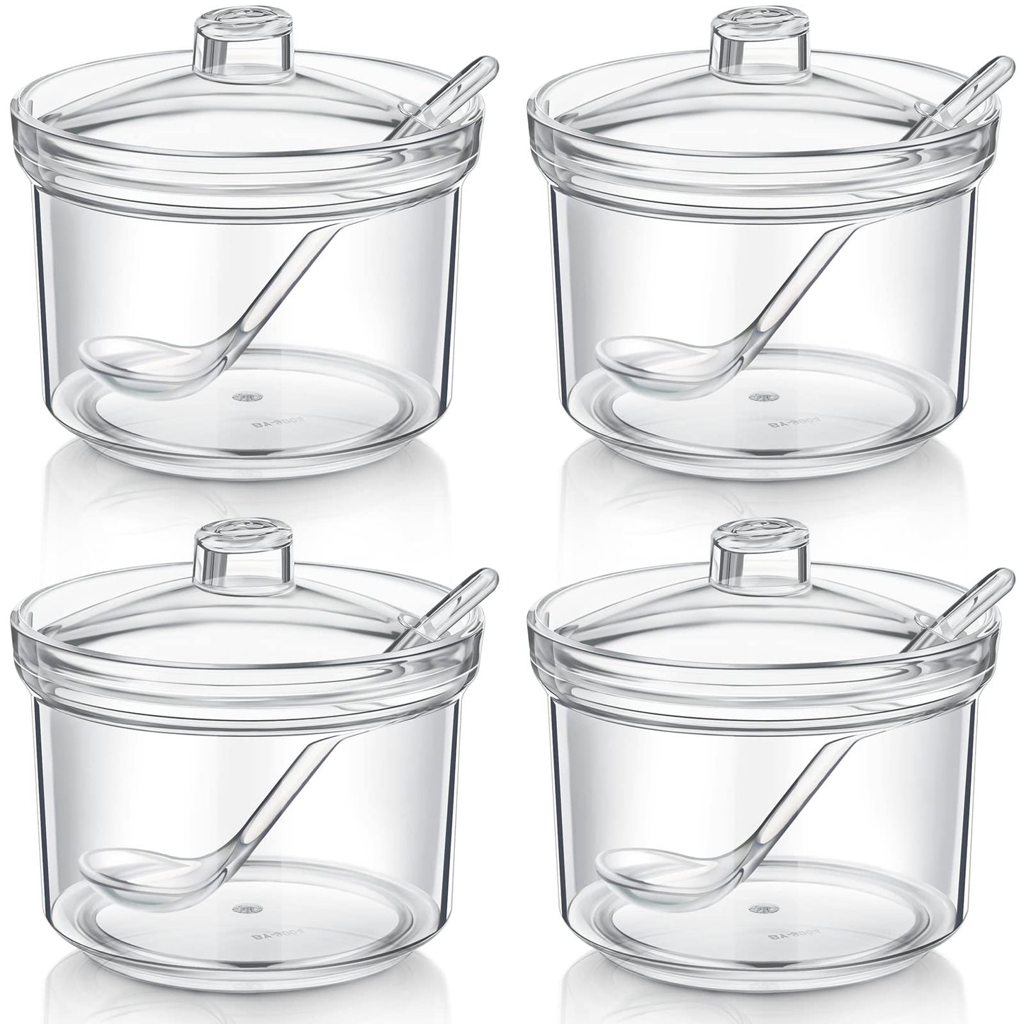 Patelai 4 Pieces Sugar Bowl Acrylic Clear Sugar Bowl with Lid and Salt Spoon Storage Jar with Airtight Lid for Salt, Tea, Spices, Herbs, Condiments(13 oz)