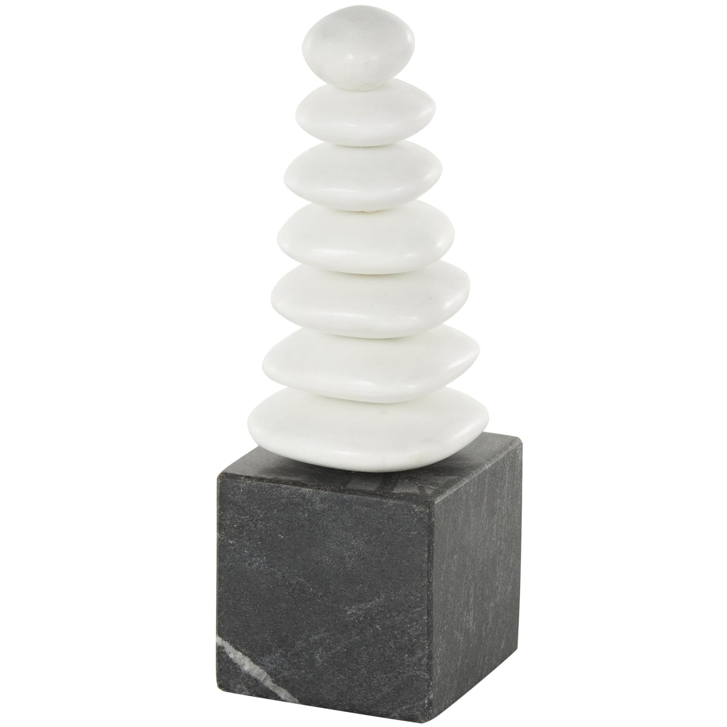 Deco 79 Marble Abstract Decorative Sculpture Stacked Stone Home Decor Statue with Black Block Base, Accent Figurine 3" x 3" x 9", White