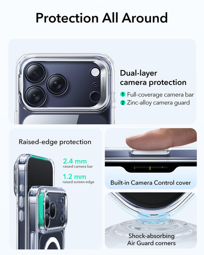 ESR for iPhone 17 Pro Max Case with Stand, Camera Control Cover Compatible with MagSafe, Military-Grade Drop Protection Magnetic Phone Case for iPhone 17 Pro Max, Scratch-Resistant Back Cover, Clear
