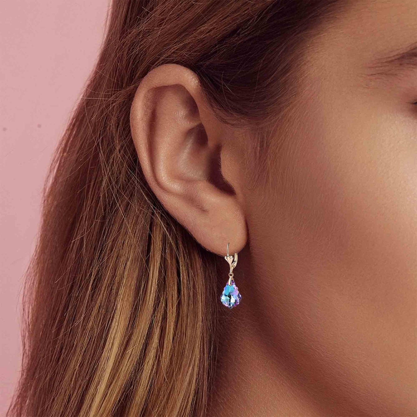 Austrian Crystal Baroque Drop Leverback Earrings for Women Fashion 14K Gold Plated Hypoallergenic Jewelry (Vitrail Light)