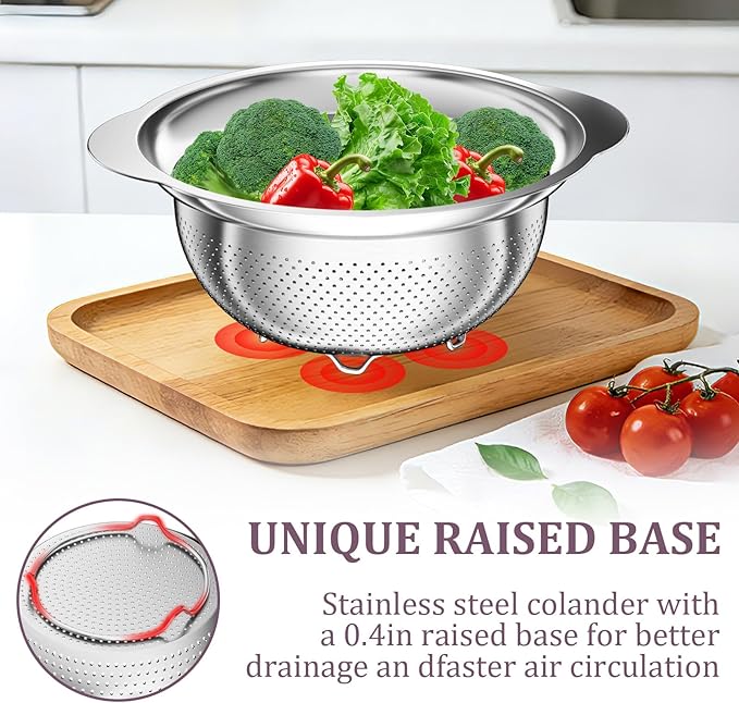 Stainless Steel Colander - 3QT Medium Capacity Strainer