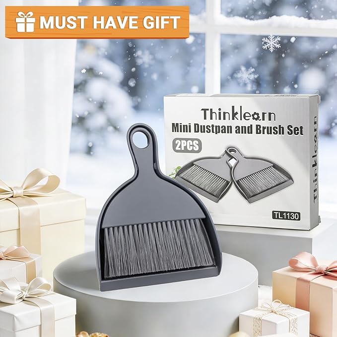 THINKLEARN 2PCS Small Dust Pan and Brush Set, Mini Broom and Dustpan Set