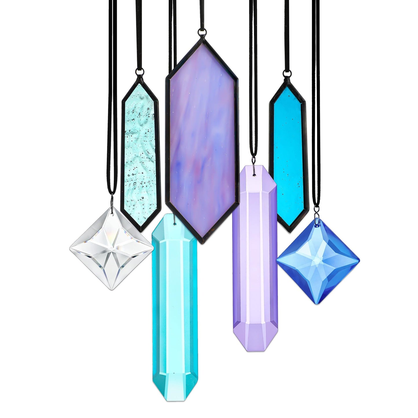 HDCRYSTALGIFTS Set 7 Crystal Blue Dreams Sun Catchers Window Hanging Ornaments Stained Glass Suncatchers Kit for Window Indoor Home Garden Decor