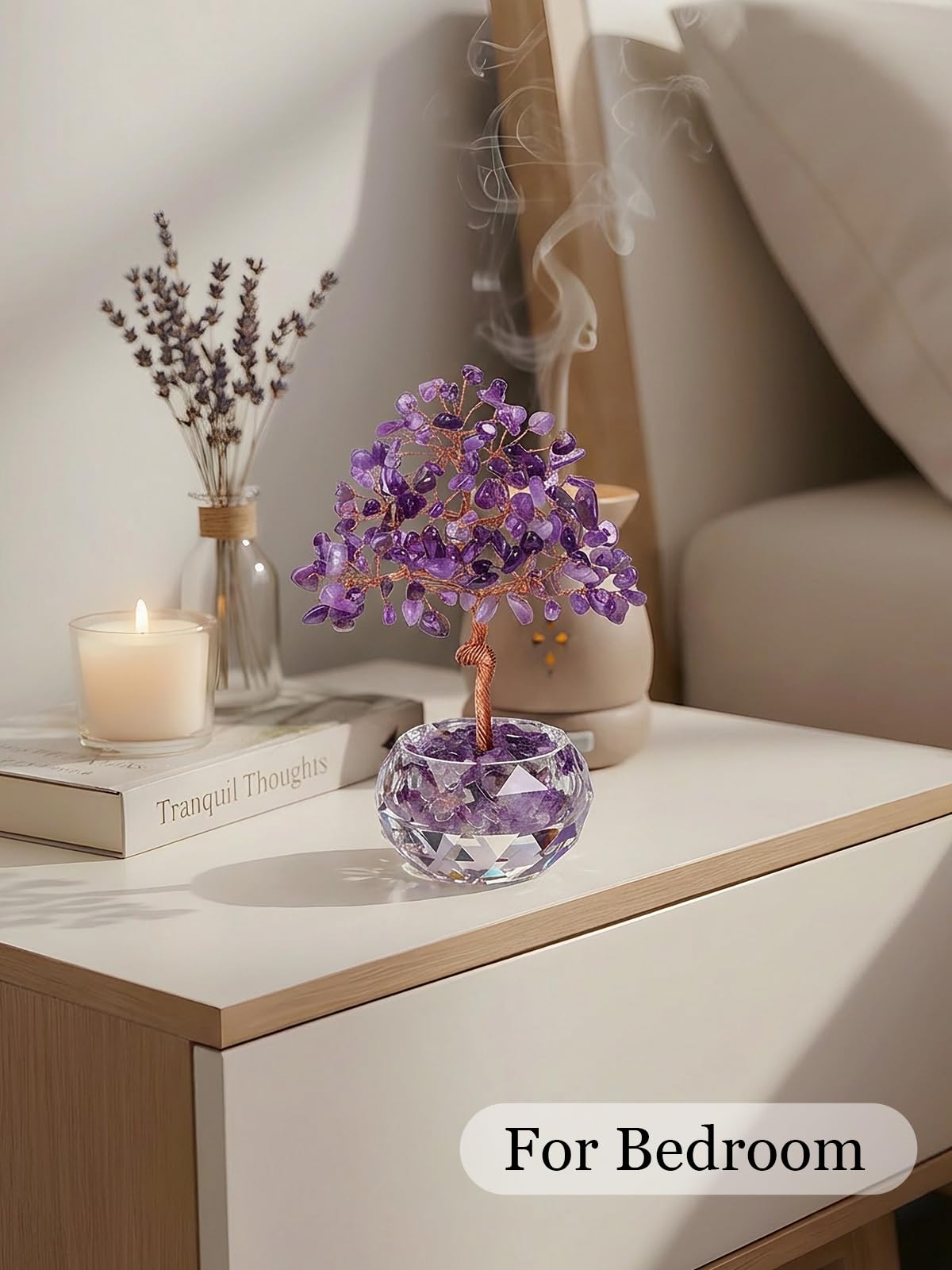 Jovivi Large Amethyst Crystals Tree, 5.51"-5.91" Natural Crystal Healing Stones Tree Glass Bowl Base Gemstone Money Trees Feng Shui Good Luck Home Desk Decor