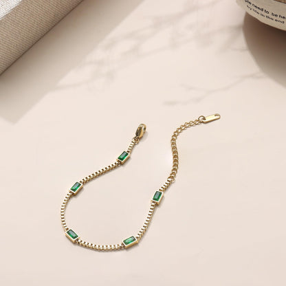 Sanfenly Gold Bracelet for Women Non Tarnish Dainty 14K Gold Plated Thin Stainless Steel Cute Emerald Green Cubic Zirconia Simulated Diamond Charm May Birthstone Bracelet Trendy Adjustable Simple Link Chain Waterproof Bracelet