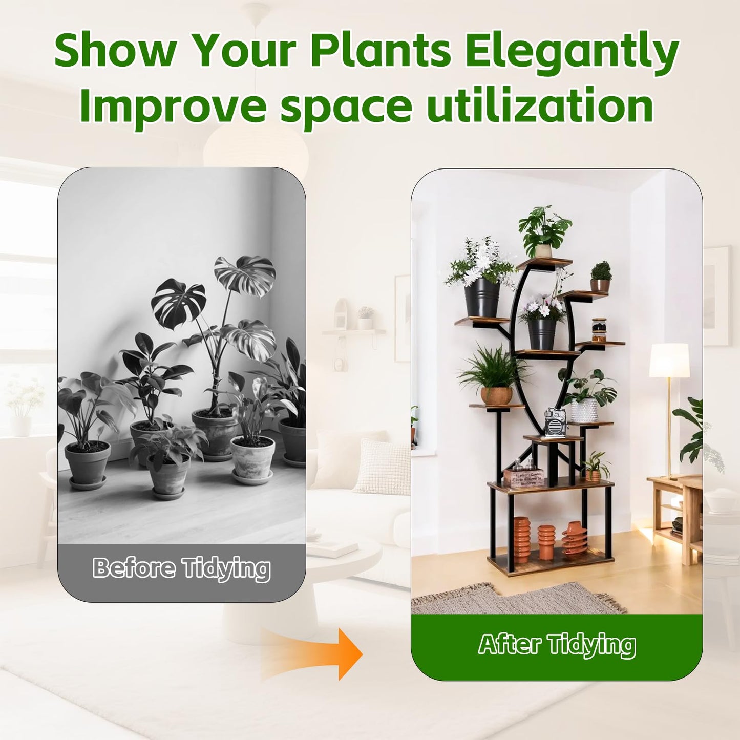 Gavnglin 53" Plant Stand Indoor with Grow Lights, 10-Tier Space-Saving Plant Shelf for Small Apartments, Lighted Indoor Plant Growing Display Rack for Living Room, Balcony & Bedroom