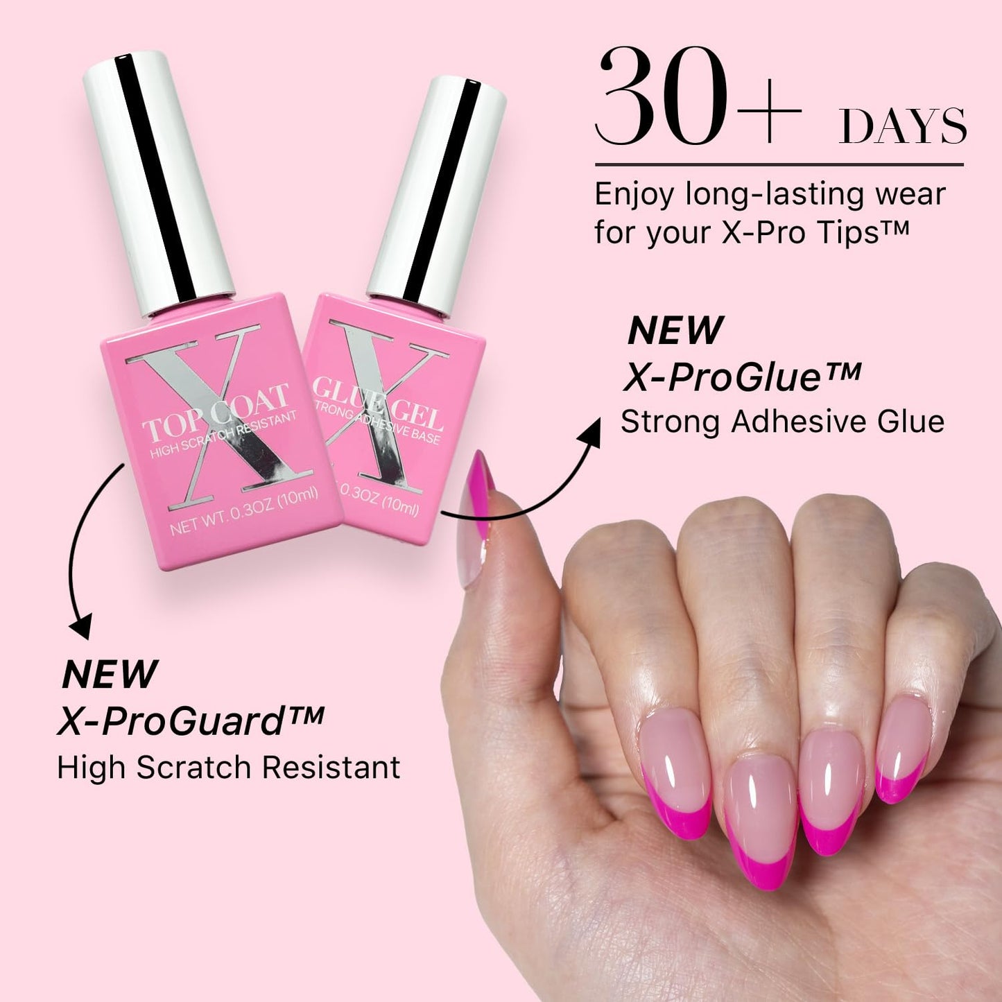 SXC Cosmetics French Tip Press On Nails - Skin Tone Nude and Color Series, Short Coffin X-Pro Tips Starter Kit ST119KIT