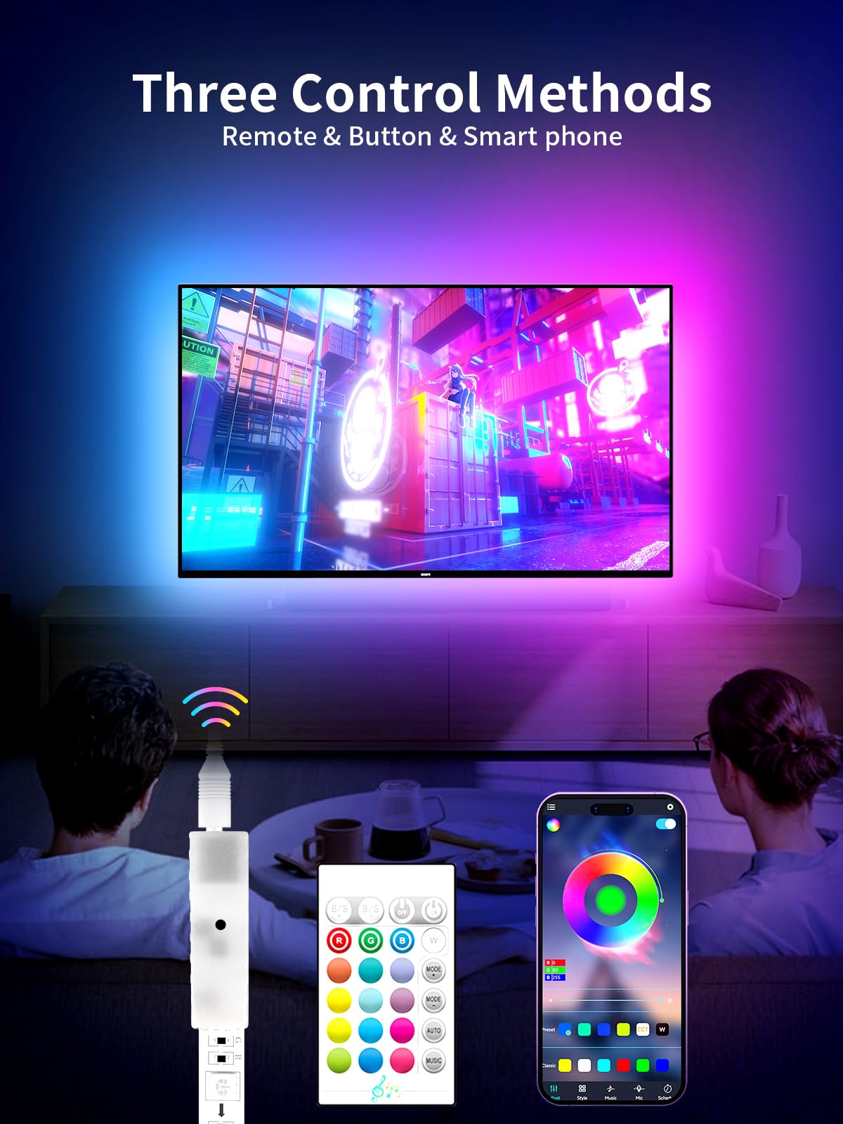 KANTUTOE LED Lights for TV, 23ft Backlights for 75-100in TV, RGB Backlight with Music Sync Bluetooth APP and Remote Control, USB Powered LED Strip for Bedroom Home Decor