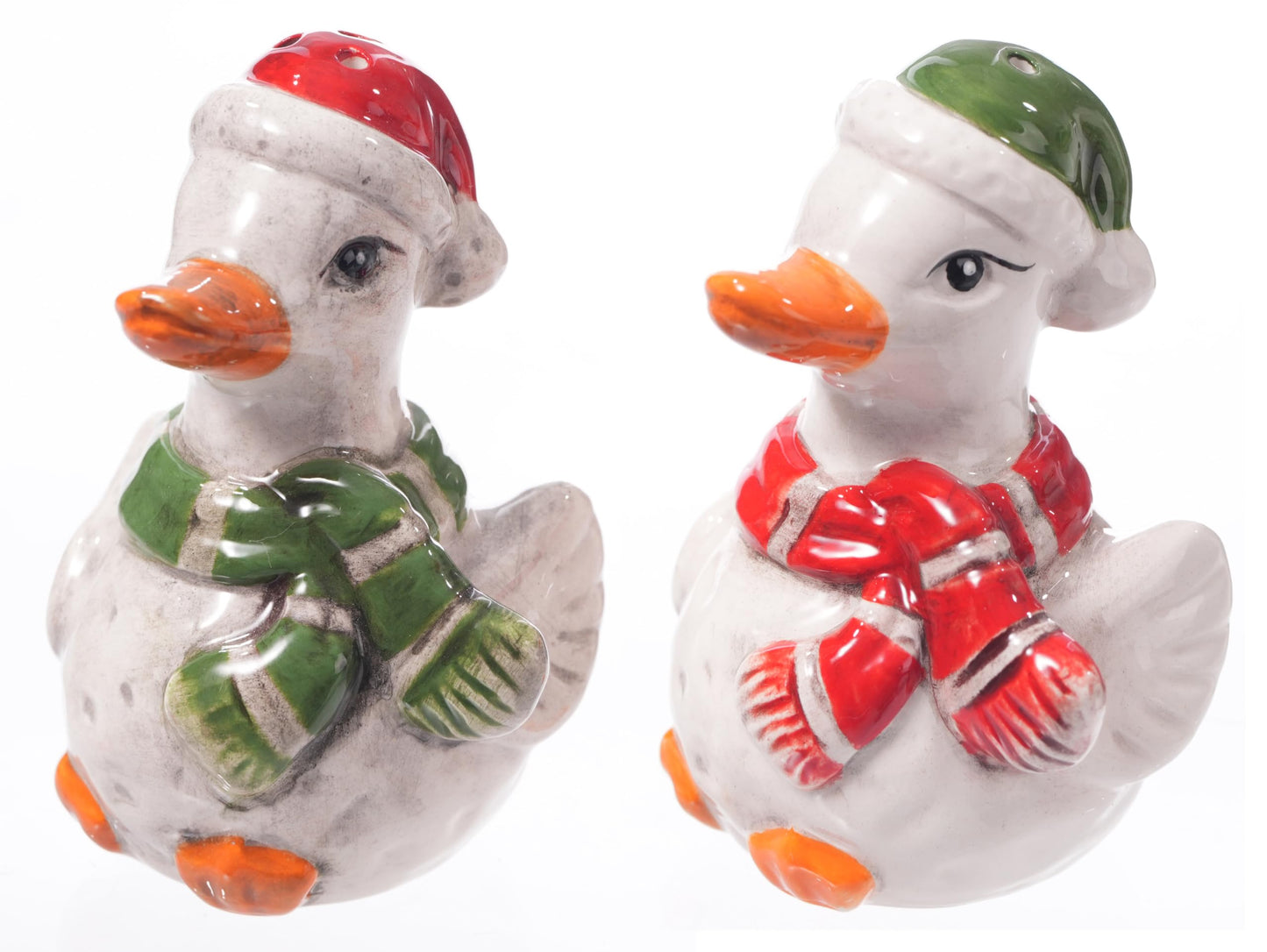The Bridge Collection Ceramic Christmas Duck Salt & Pepper Shakers - Winter Ducks in Hats & Scarves Holiday Shaker Set
