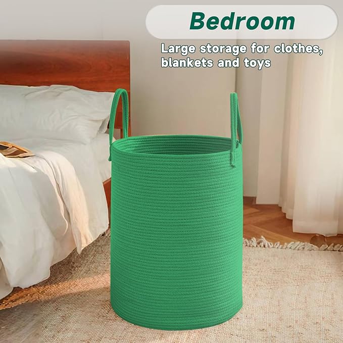 Large Woven Laundry Basket Hamper, 80L Cotton Rope Storage Bin