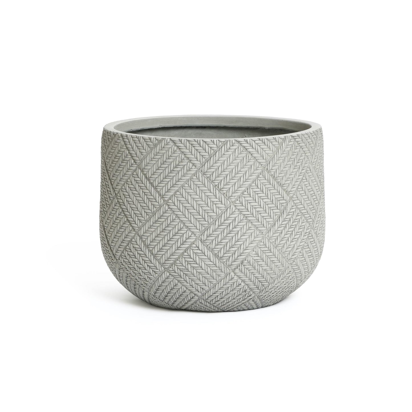 LuxenHome 17.5-Inch Dia Round Concrete Planters, Large Outdoor Indoor Decorative Plant Pots with Drainage Holes and Rubber Plug, Modern Gray Glen Woven Pattern Flower Pot Planter for Home Garden Patio