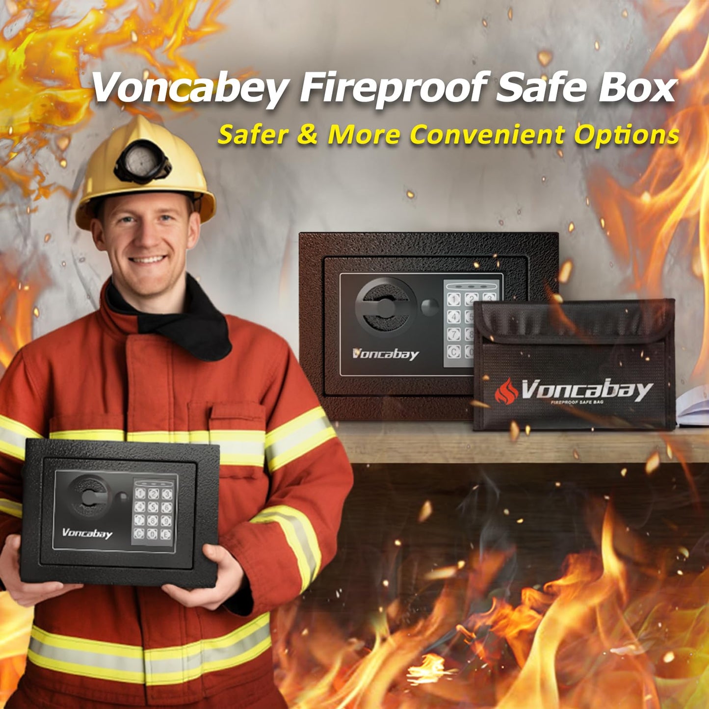 Voncabay Money Safe Box for Home with Sensor Light & Fireproof Money Bag - 0.23 Cubic Feet Security Safe Box with Digital Keypad, Keys & Pass Code Lock Black